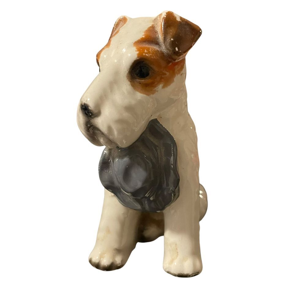 Vintage Terrier Dog Figurine Holding Hat Made In Japan - Picture 1 of 5